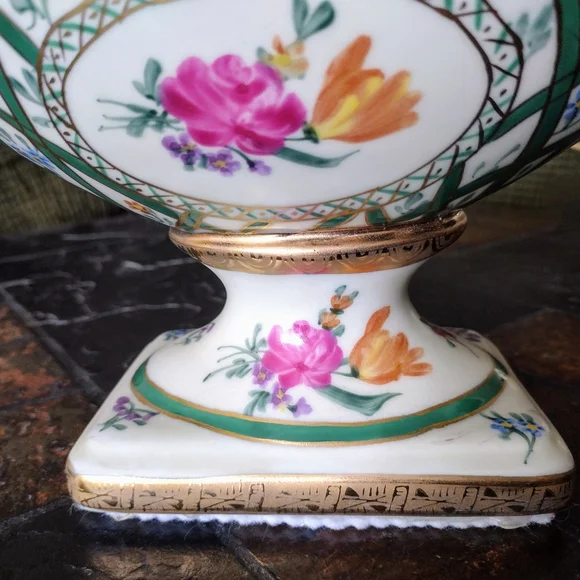 Vintage Floral Gold-Trimmed Footed Oblong Bowl - Picture 5 of 16